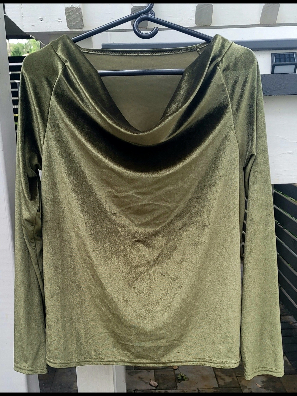 Olive Green Velvet Drape Neck Long Sleeve Top